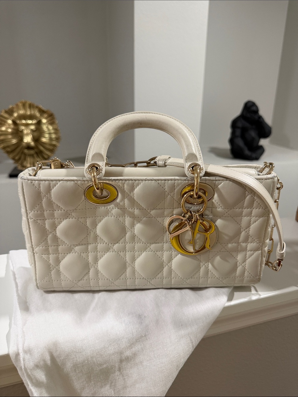 Dior Cream Cannage Quilted Satchel with Gold Hardware
